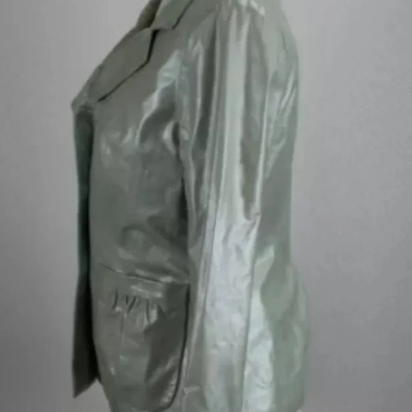 Cole Haan Collection Women's Leather Jacket  Metallic Mint Green  Size 4 - Picture 3 of 14
